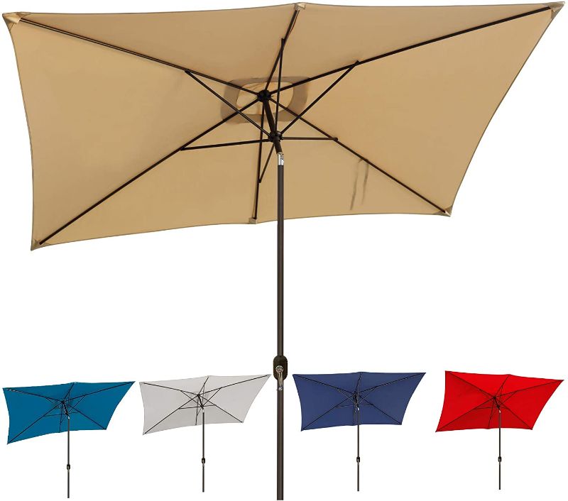 Photo 1 of Blissun 10' Rectangular Patio Umbrella Outdoor Market Table Umbrella with Push Button Tilt and Crank (Tan)