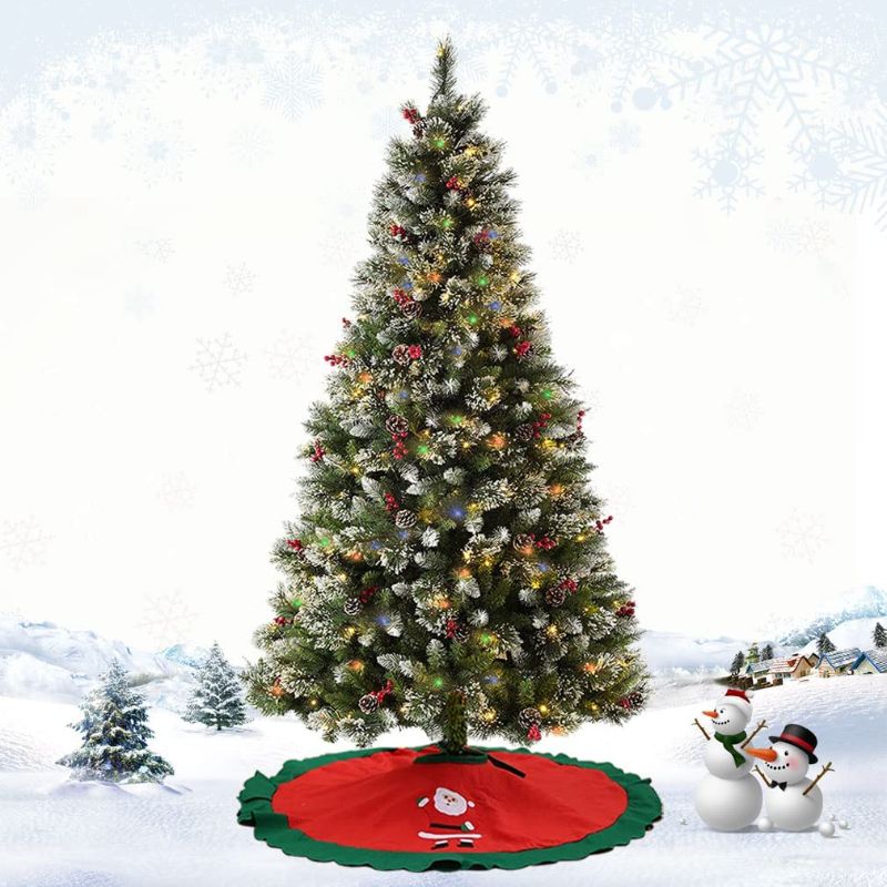 Photo 1 of Artificial Christmas Tree Flocked Christmas Tree 7.5ft Prelit Artificial Christmas Tree W/Lights Decorated,Pine Cones,Berries,Tree Skirt and Christmas hat for Home, Office, Holiday Decoration