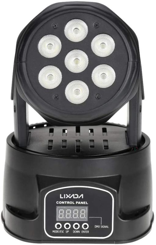 Photo 1 of Lixad-a Moving Head Light 7x10W Moving Head 4 In 1 RGBW Professional 9/14 Channels DMX-512 DJ lights 100W AC 100-240V Sound Active for KTV Club Bar Party Disco DJ Show Bands