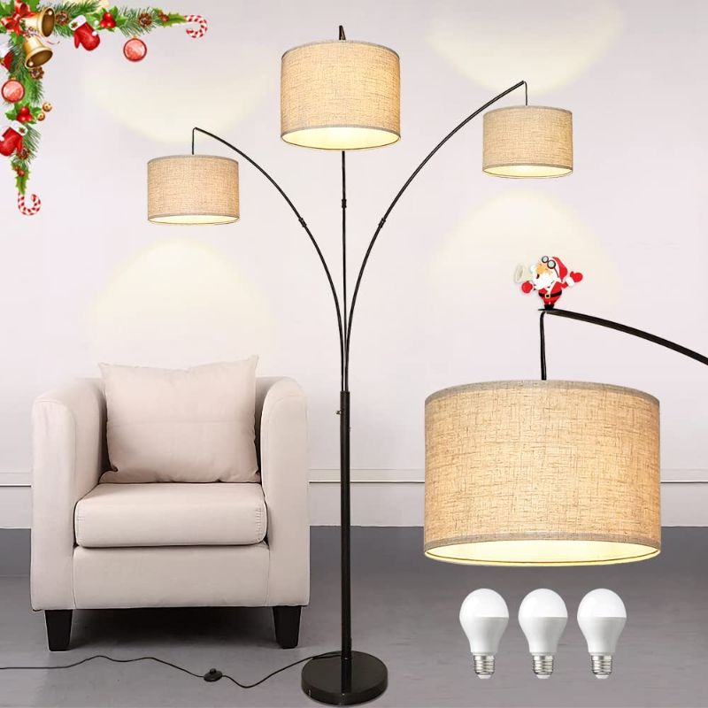 Photo 1 of DLLT 3-Light Arc Floor Lamp, Modern LED Floor Lamp with Hanging Lampshades, 79 Inches Tall Standing Lamp with 3-Way Switch for Living Room Bedroom Reading Office Lighting, E26 Base, 9W Bulbs Included