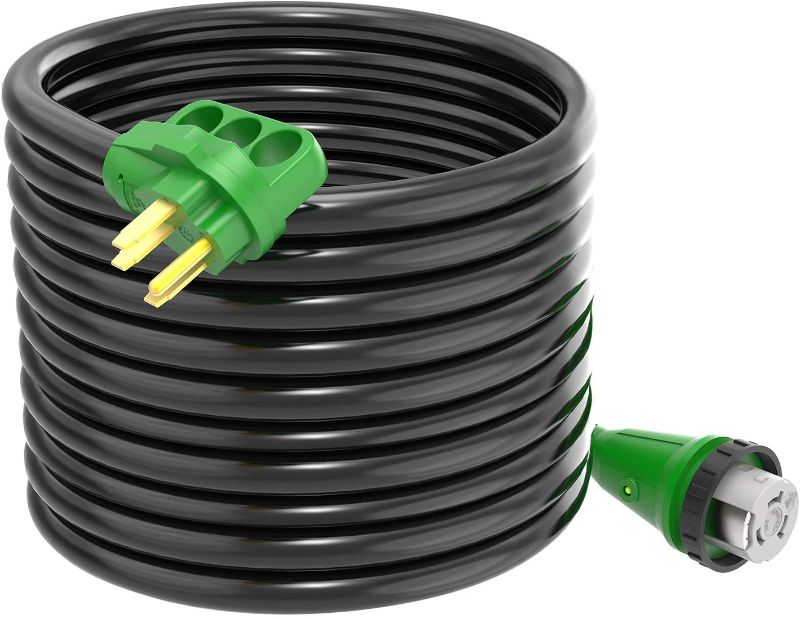 Photo 1 of RVGUARD 50 Amp 50 Feet RV Power Extension Cord, Heavy Duty STW Wire with LED Power Indicator and Cord Organizer, NEMA 14-50P to SS2-50R Locking Connector, Green, ETL Listed