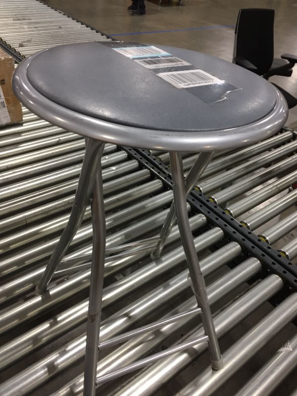 Photo 1 of 23" TALL GREY AND SILVER METAL STOOL