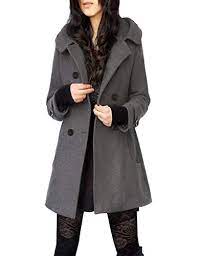 Photo 1 of  Tanming Women's Warm Double Breasted Wool Pea Coat Trench Coat Jacket with Hood (Small, Grey Cotton)