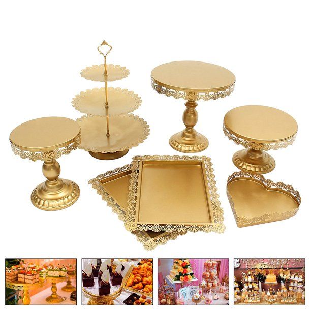 Photo 1 of 7Pcs Set Crystal Metal Cake Holder Cupcake Stand Birthday Wedding Party Display ?Gold/White?
