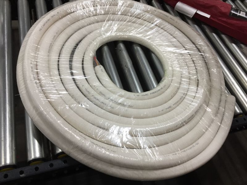 Photo 2 of 1/4" - 5/8" Insulated Copper Coil Line Set - Seamless Pipe Tube for HVAC, Refrigerant - 1/2" White Insulation EZ Twin Set - 25' Long
