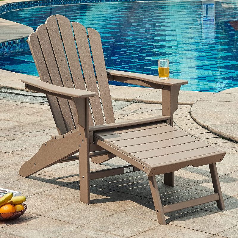 Photo 1 of Ehomexpert Outdoor Adirondack Chair, Classic Adirondack Chair with Ottoman, Weather Resistant Chairs for Patio, Garden, Beach, Pool, Brown
