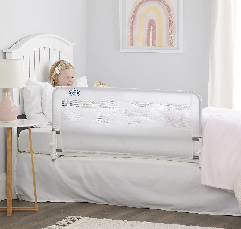 Photo 1 of Regalo Drop Down Bed Rail Guard, with Reinforced Anchor Safety System , White , 43 X 2 X 20 Inch
