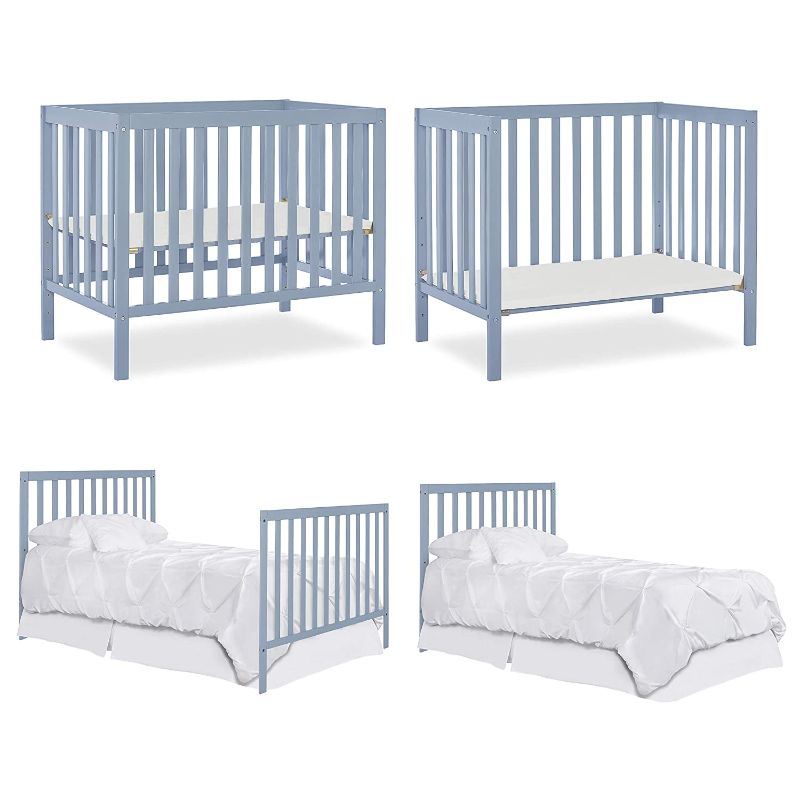 Photo 2 of Dream On Me, Edgewood 4-in-1 Convertible Mini Crib, Dusty Blue
