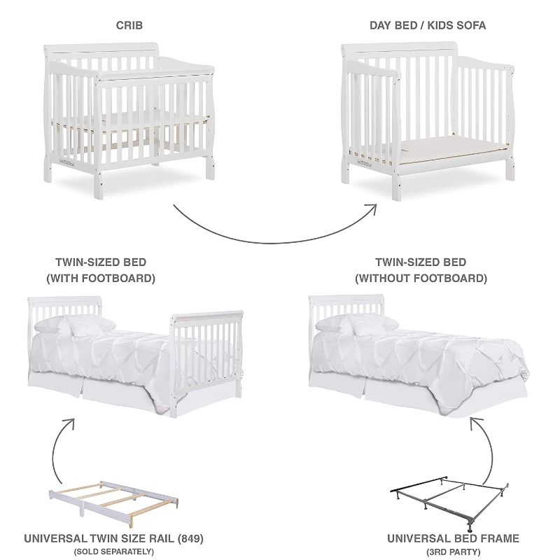 Photo 2 of Dream On Me Aden 4-in-1 Convertible Mini Crib in White, Greenguard Gold Certified, 36x23x39 Inch (Pack of 1)
