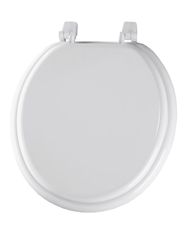 Photo 1 of Bemis Round Enameled Wood Toilet Seat in White with Top-Tite Hinge
