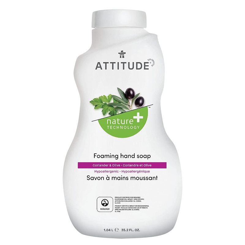 Photo 1 of ATTITUDE Foaming Hand Soap Refill, Hypoallergenic Vegan and Cruelty-free, Coriander & Olive, 35.2 Fl Oz