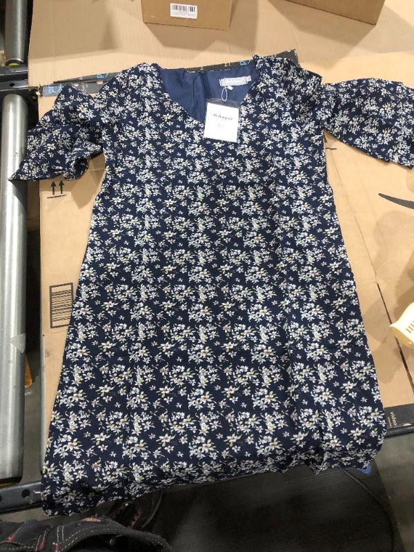 Photo 1 of Belongsi Blue Floral Top, Short Sleeve Dress, XS