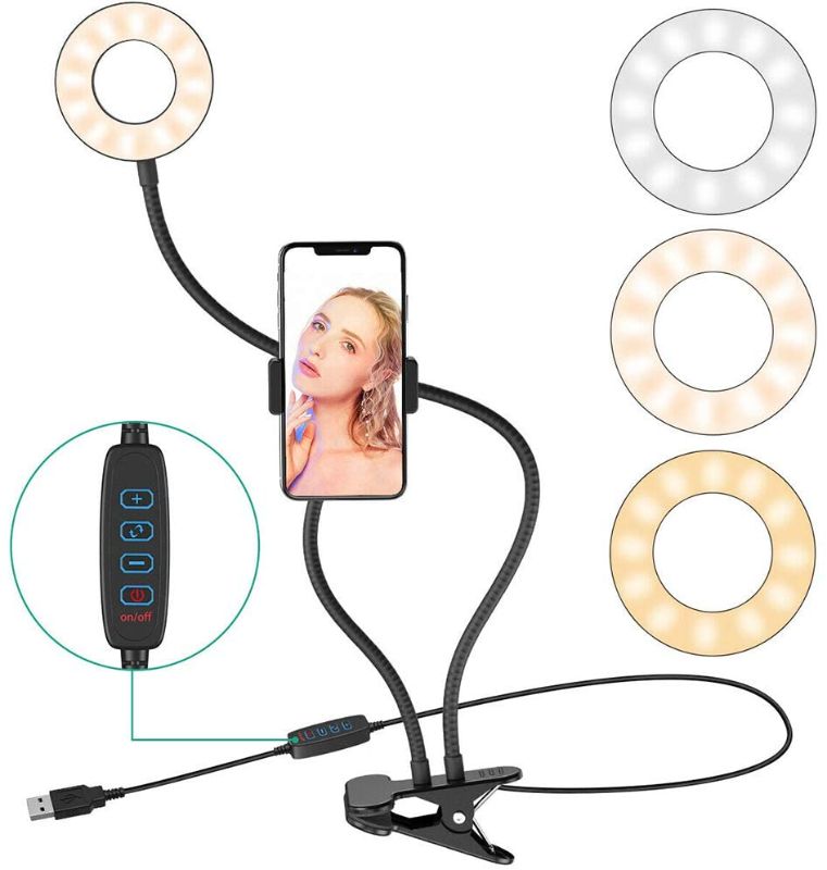 Photo 1 of Universal Selfie Ring Light with Flexible Mobile Phone Holder Lazy Bracket Desk Lamp LED Light for Live Stream Office Kitchen