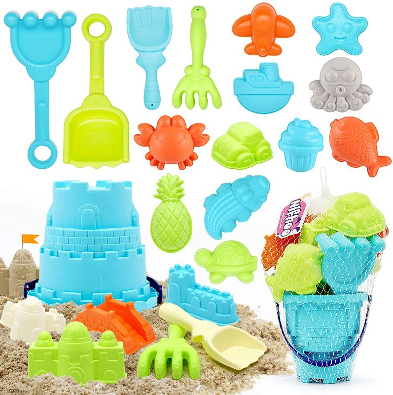 Photo 1 of Nifhoo 20 Pcs Beach Toys, Sand Toy Set, Sand Molds Sandbox Toys Kit for Kids, Castle Bucket, Shovels & Rakes, Animal Molds, for 3 4 5 Year Old Girls Boys Outdoor Indoor Play Gift.