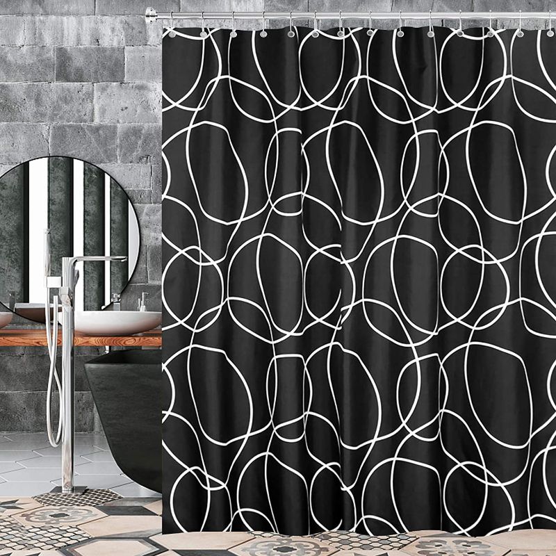 Photo 1 of AntDesign Black and White Shower Curtain, Black Bathroom Curtain Decor for Modern Design,72 x 72 inches