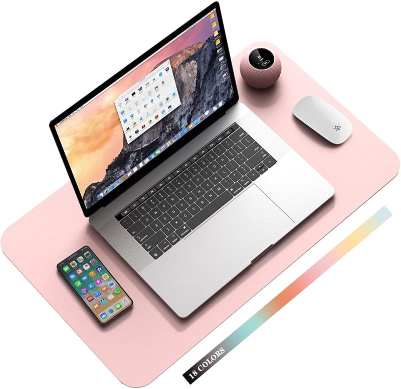 Photo 1 of Non-Slip Desk Pad,Mouse Pad,Waterproof PVC Leather Desk Table Protector,Ultra Thin Large Desk Blotter, Easy Clean Laptop Desk Writing Mat for Office Work/Home/Decor(Pink, 23.6" x 13.7")