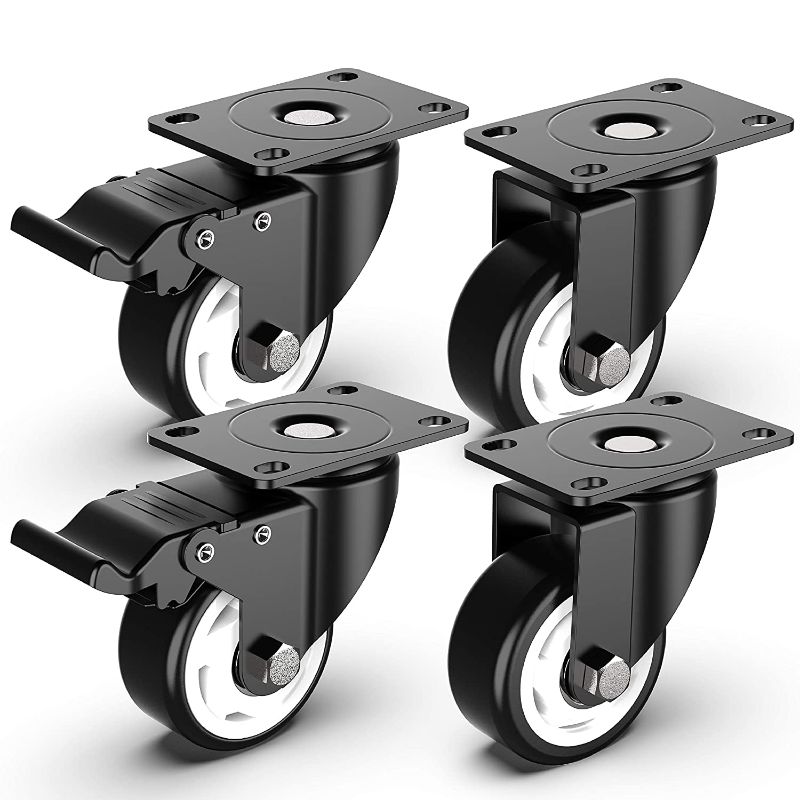 Photo 1 of 3 inch Swivel Caster Wheels with Top Plate and Bearing Heavy Duty with Total Lock Brake Total Capacity 1000lbs for Set of 4 Black (2 with Brakes and 2 Without)