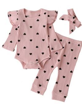 Photo 1 of Baby Girl's 3pc Rib Frill Long Sleeve Romper and Pant Set 12 - 18mo