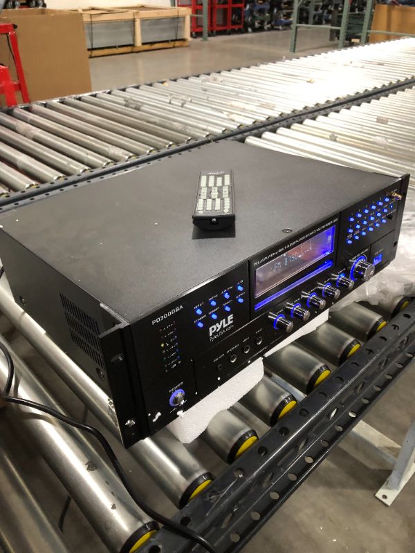 Photo 2 of 4-Channel Wireless Bluetooth Power Amplifier - 1000W Stereo Speaker Home Audio Receiver w/ FM Radio, USB, Headphone, 2 Microphone w/ Echo, Front Loading CD DVD Player, LED, Rack Mount - Pyle PD1000BA