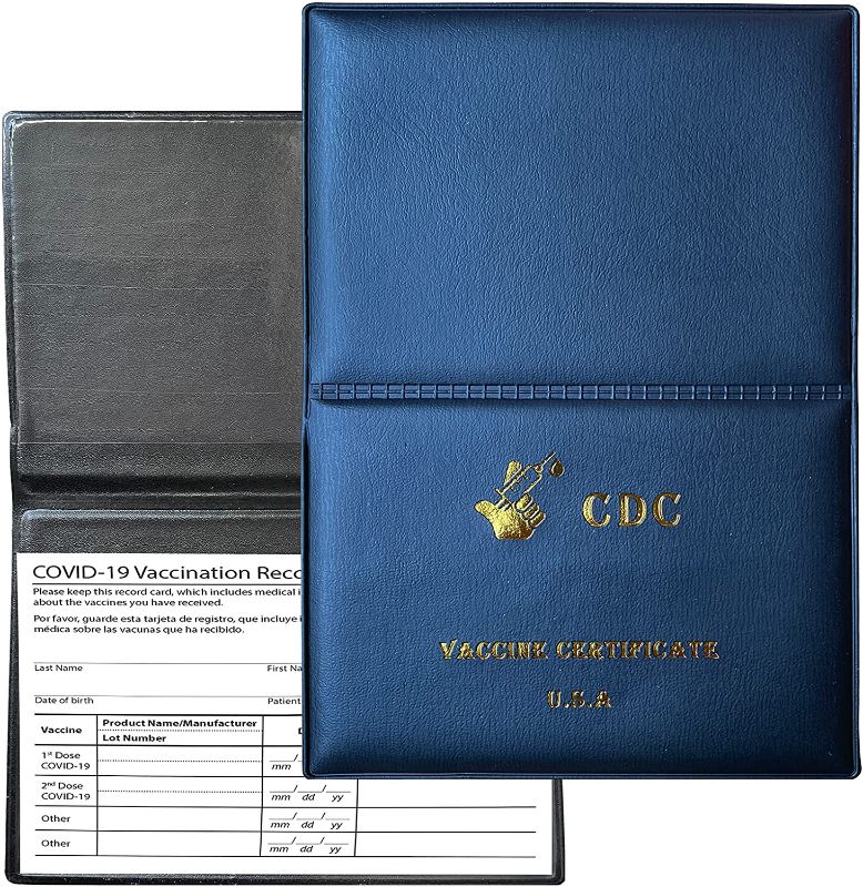 Photo 1 of 4 PCs Blue Vaccine Card Protector, 4x3 Faux Leather Vaccine Card Holder to Protect Your CDC Vaccine Record Card, CDC Vaccination Passport Holder to Secure Your 4x3 CDC Vaccine Cards