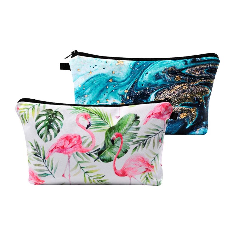 Photo 1 of 2 Pack Cosmetic Bags for Women Functional Makeup Bags Small Travel Bags Toiletries Case Accessories Organizer Fashion Women Gifts including Flamingo, Ocean