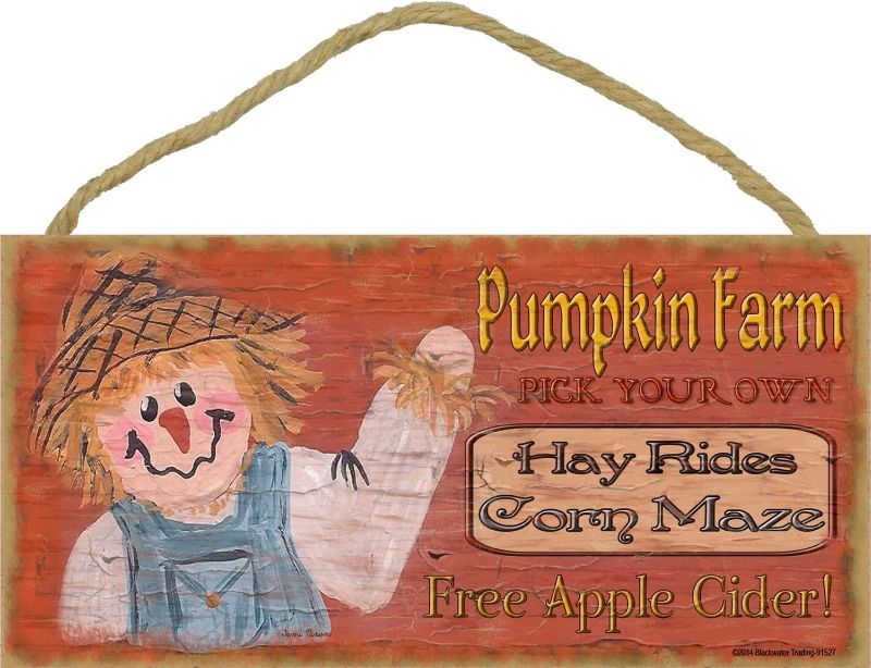 Photo 1 of Blackwater Trading Pumpkin Farm Scarecrow Halloween Fall Sign Plaque Decor 5"x10"