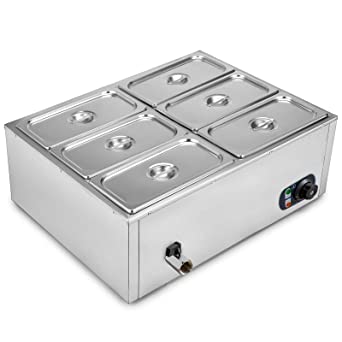 Photo 1 of 110V 6-Pan Commercial Food Warmer 850W Electric Countertop Steam Table 15cm/6inch Deep Stainless Steel Bain Marie Buffet Large Capacity 7 Quart, Silver And White...
