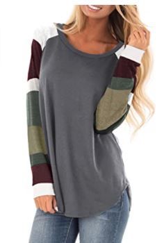 Photo 1 of Asvivid Color Block Tunic Tops for Women Crewneck Long Sleeve Fall Shirts Casual Loose Pullover T-Shirt Blouses... 2XL
