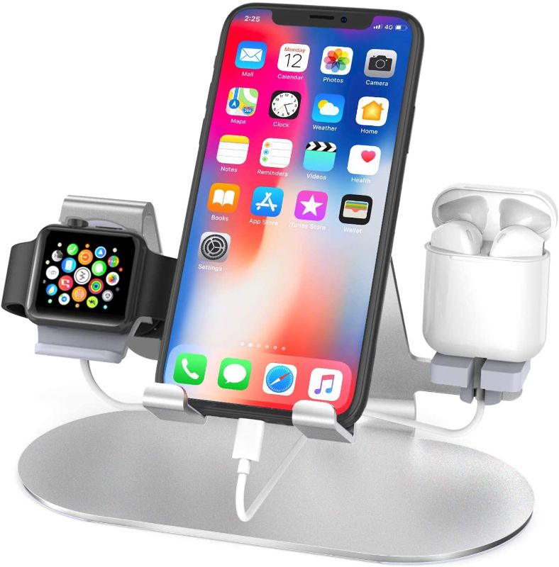 Photo 1 of Charger Stand for Apple Watch iPhone & Airpods,3 in 1 Aluminum Charging Dock Holder for iPad,iWatch Series 6/SE/5/4/3/2/1,AirPods Pro/2 and iPhone Series 12/11/Xs/X/8/7/6s (Charger & Cables Required)
