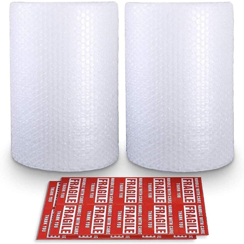 Photo 1 of 2-Pack Bubble Cushioning Wrap Rolls, 3/16" Air Bubble, 12 Inch x 72 Feet Total, Perforated Every 12", 20 Fragile Stickers Included