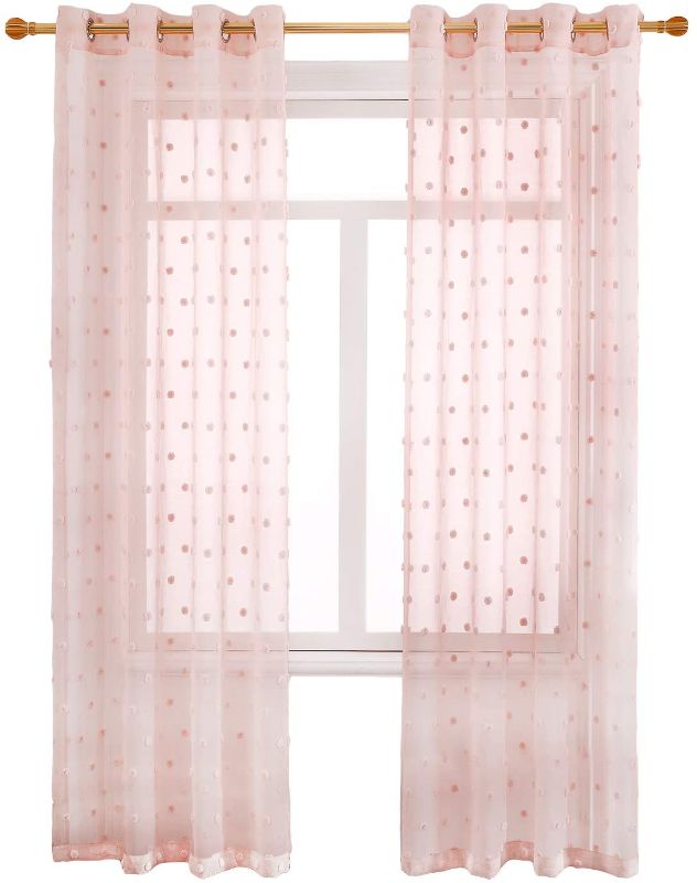 Photo 1 of 2 PACK! Tuffeel Window Sheer Curtains Pom Pom Dot Textured Semi Bedroom Decor (38 x 96)
