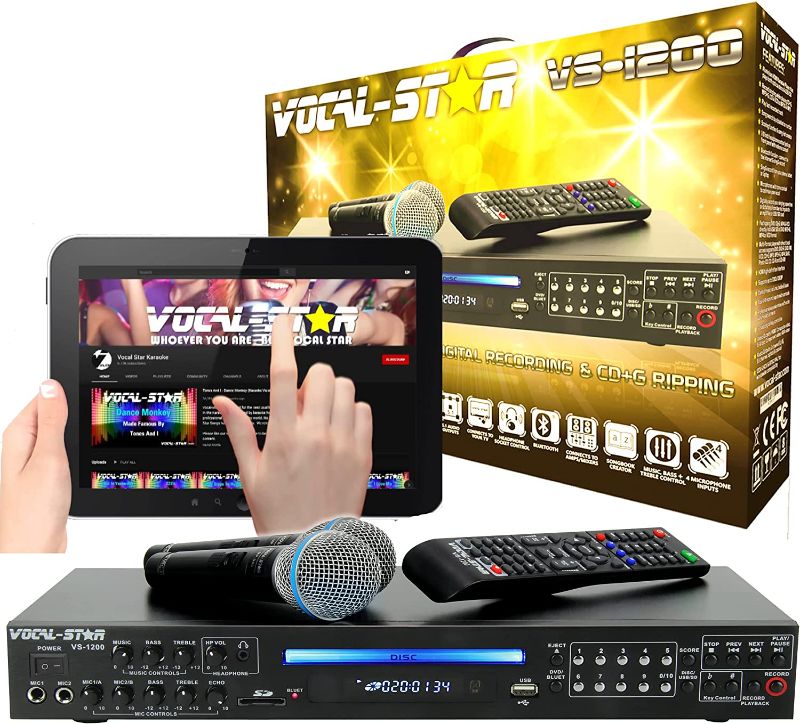 Photo 1 of Vocal-Star Karaoke Machine with Microphones, Bluetooth, Party Songs, Records & Scores Singing, Bass & Treble Controls, VS-1200