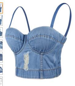 Photo 1 of ELLACCI Women's Destructed Denim Bustier Crop Top Jeans Corset Top
Size L