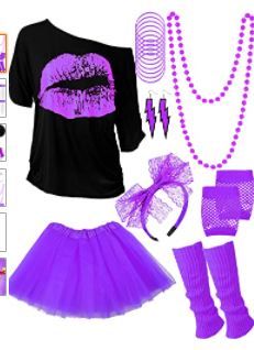 Photo 1 of 80s Costume Accessories Set T-Shirt Tutu Headband Earring Necklace Leg Warmers
