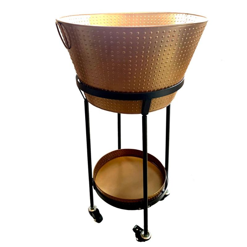 Photo 1 of Beverage Tub and Tray with wheeled stand Matte Copper on Steel
