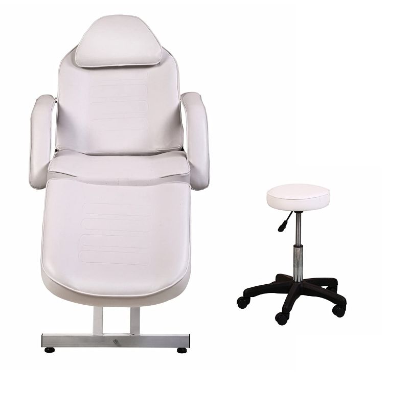 Photo 1 of ColdBeauty White Adjustable Salon Barber Massage Beauty Bed with Hydraulic Stool Facial Acupuncture Chair
