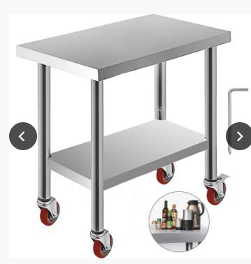 Photo 1 of 30"x18" Kitchen Work Table With Wheels Shelving Rolling Adjustable Undershelf
