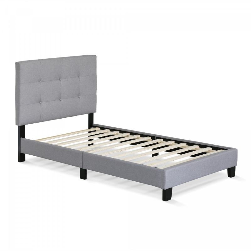 Photo 1 of Furinno FB17020T-GL Laval GLacier Button Tufted Bed Frame, 12-Piece Slat Style, Twin
