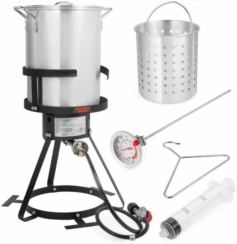 Photo 1 of Barton Deluxe 30 QT Aluminum Turkey Deep Fryer Pot Boiling Lid Seafood Cajun Gas Stove Burner Stand Injector Thermometer 37,000 BTU