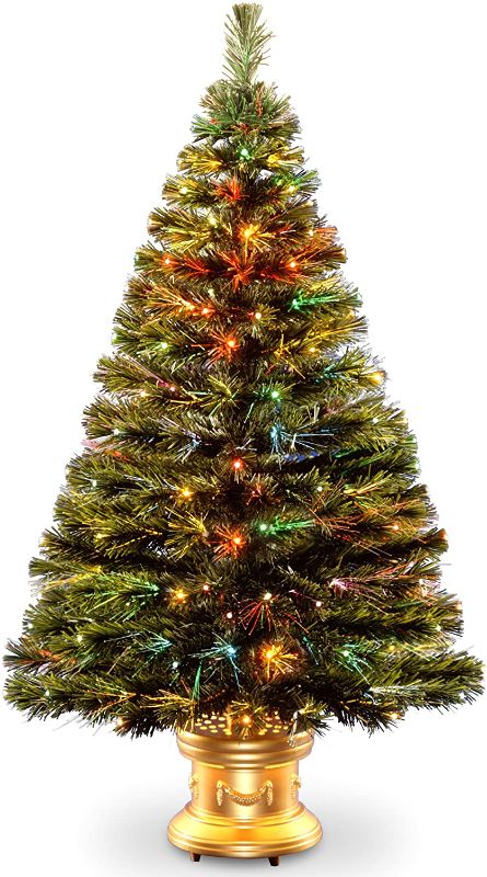 Photo 1 of National Tree 48 Inch Fiber Optic Radiance Fireworks Tree with LED Lights in Gold Base (SZRX7-100L-48)