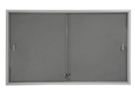 Photo 1 of 5' x 3' Indoor Bulletin Board with Sliding Glass Doors, 60 x 36 Enclosed Notice Board with Gray Fabric Interior, Aluminum (FBSD63SVLG)