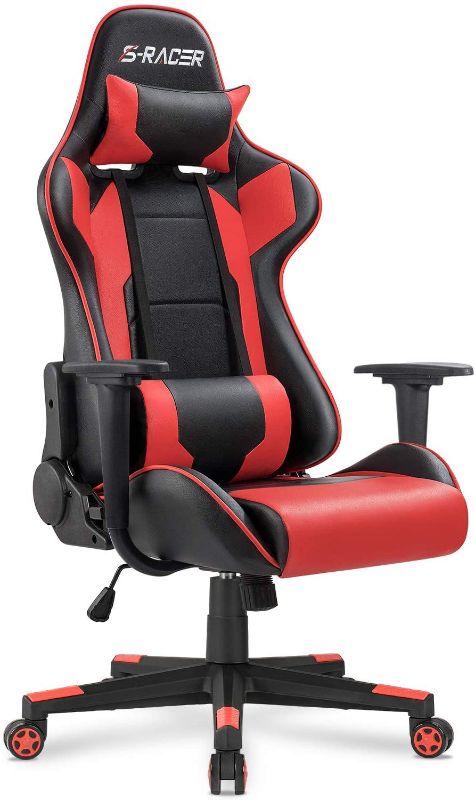 Photo 1 of Homall Gaming Chair Office Chair High Back Computer Chair Leather Desk Chair Racing Executive Ergonomic Adjustable Swivel Task Chair with Headrest and Lumbar Support (Red)