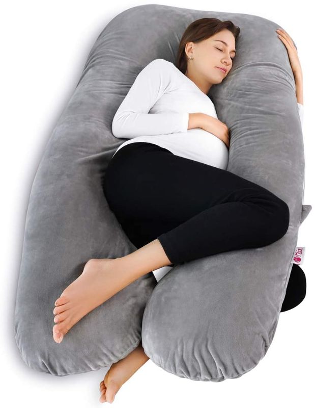 Photo 1 of Meiz Pregnancy Pillow, U Shaped Pregnancy Body Pillow, Pregnancy Pillows for Sleeping with Zipper Removable Cover (Gray- Velvet)
