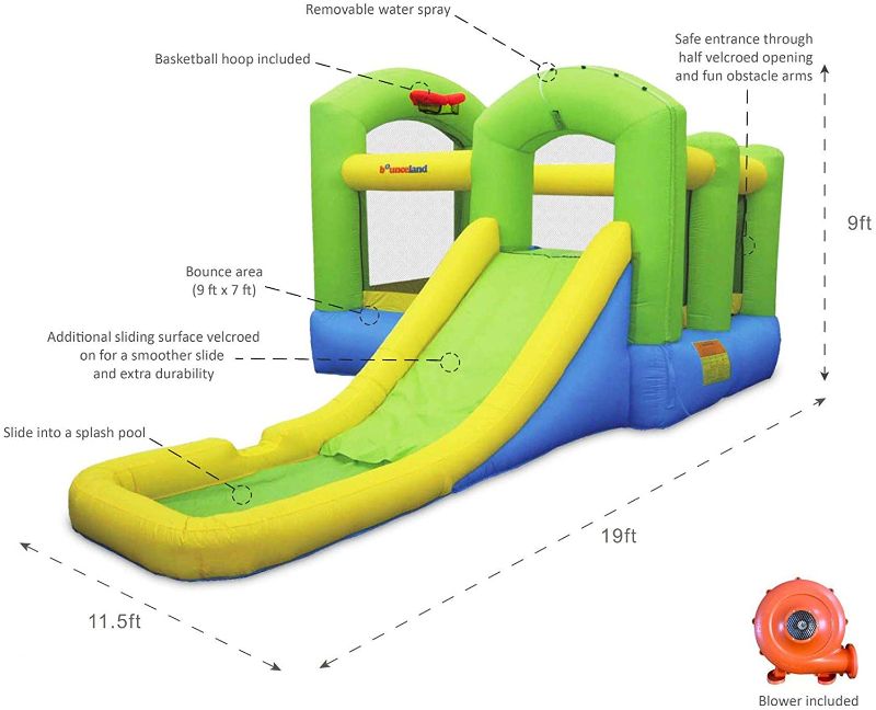 Photo 1 of Bounceland Bounce 'N Splash Island Wet or Dry Inflatable Bouncer or Water Slide All in one, Large Pool, Fun Bouncing Area with Basketball Hoop, Long Slide, UL Certified Blower Included
