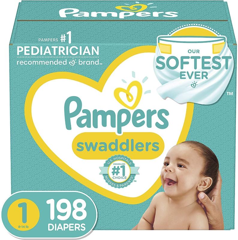 Photo 1 of Diapers Size 1 (8-14 lbs) Newborn, 198 Count - Pampers Swaddlers Disposable Baby Diapers, ONE MONTH SUPPLY (Packaging May Vary)
