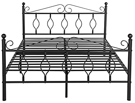 Photo 1 of GreenForest Full Bed Frame Metal Platform Complete Bed with Vintage Headboard and Footboard Box Spring Replacement Steel Slats Bed, Matte Black Queen... WHITE...
