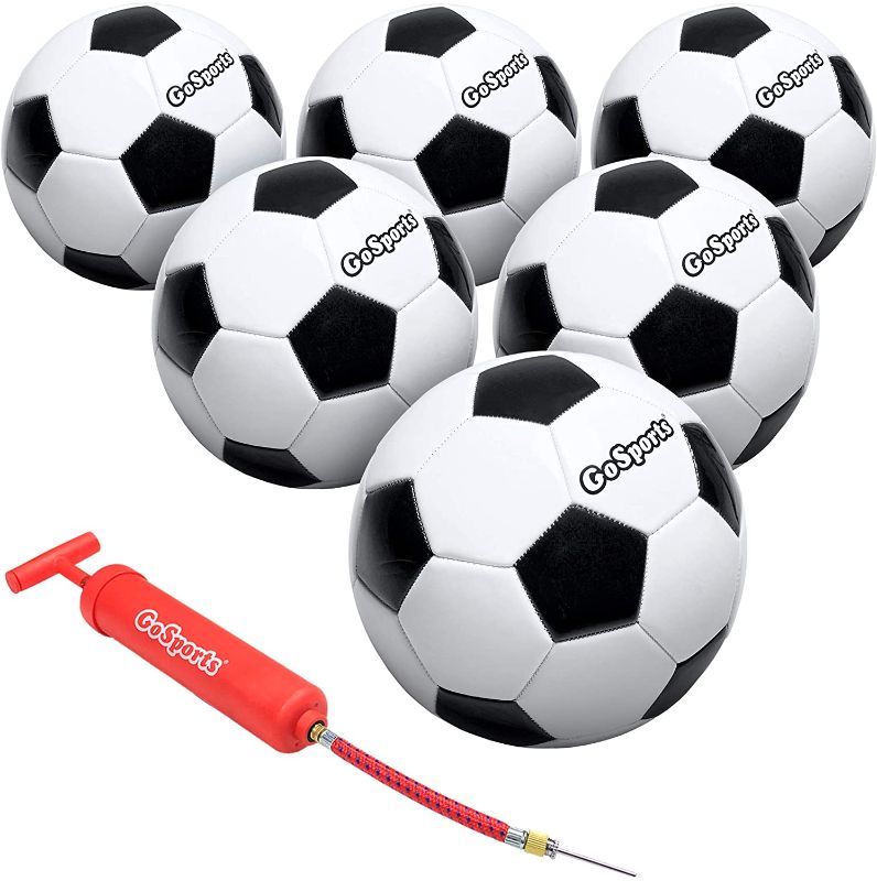 Photo 1 of GoSports Classic Soccer Ball with Premium Pump, Available as Single Balls or 6 Packs, Size 5 [one ball is used and dirty]