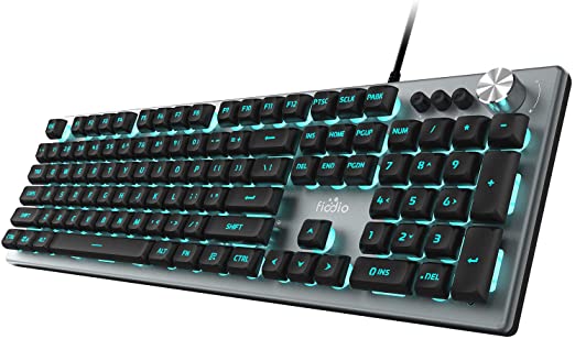 Photo 1 of FIODIO Membrane Gaming Keyboard, Wired RGB Rainbow Backlit Keyboard, Ergonomic Standard Keyboard for Desktop, Computer and PC, Silver-Black (FK-2028-US)
