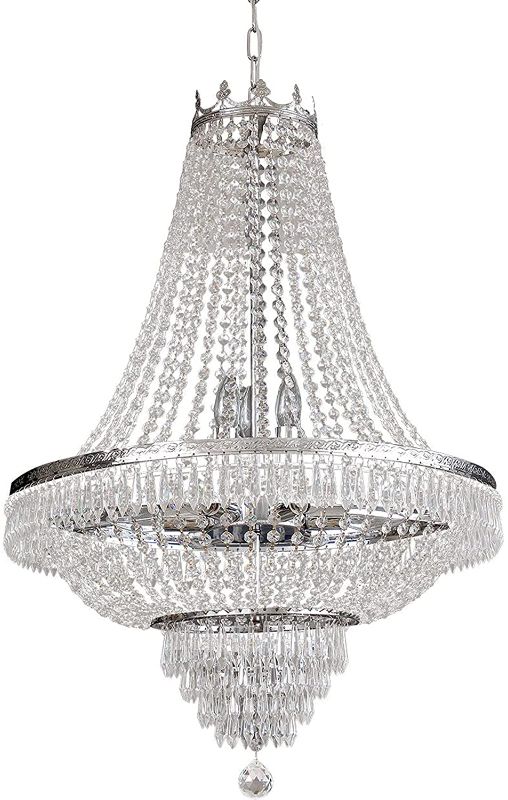 Photo 1 of French Empire Crystal Chandelier Lighting 9 E12 Bulbs with Adjustable Hanging Light Modern Crystal Pendant Flush Mount Ceiling Light Fixture for Dining Living Room Foyer W 24'' x H 30''
