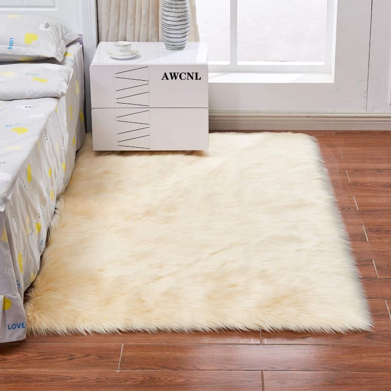 Photo 1 of AWCNL Area Rugs for Bedroom White Faux Fur Area Rug Furry Rugs 3x5Feet Fur Carpet Bedroom Carpet?91.5x153cm?
